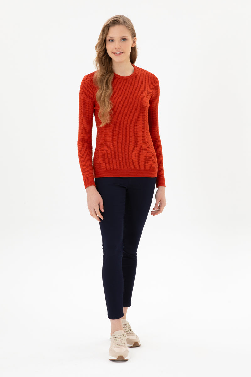 Pulover Dama Pe Portocaliu Cu Guler Rotund 