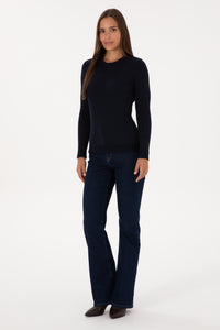 Pulover Dama Pe Bleumarin Cu Guler Rotund Si Textura Cable