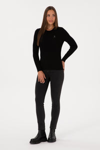 Pulover Dama Pe Negru Cu Guler Rotund Si Textura Cable