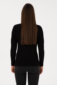 Pulover Dama Pe Negru Cu Guler Rotund Si Textura Cable