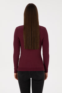 Pulover Dama Pe Bordo Amarant Cu Guler Rotund Si Textura Cable