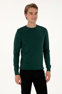 Pulover Barbat Pe Verde Inchis Cu Guler Rotund