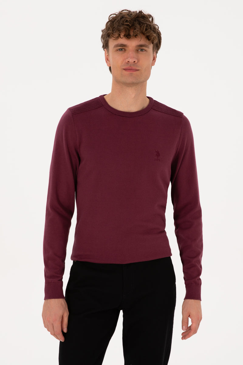 Pulover Barbat Pe Bordo Cu Guler Rotund