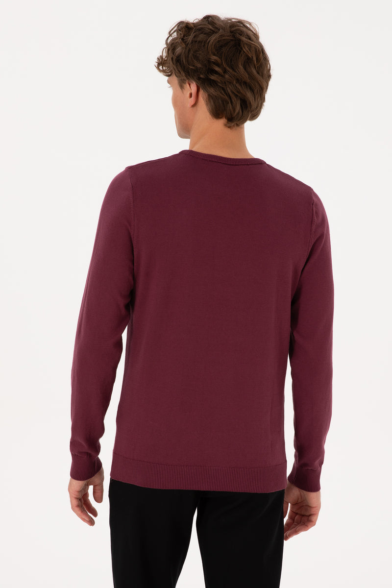 Pulover Barbat Pe Bordo Cu Guler Rotund