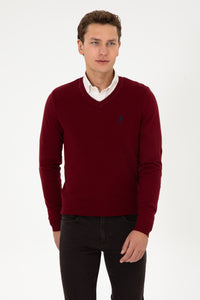Pulover Barbat Pe Bordo Cu Guler In V Si Textura