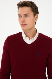 Pulover Barbat Pe Bordo Cu Guler In V Si Textura
