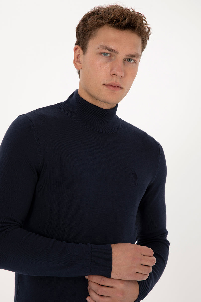 Pulover Tip Maleta Barbat Pe Bleumarin Cu Guler Simplu