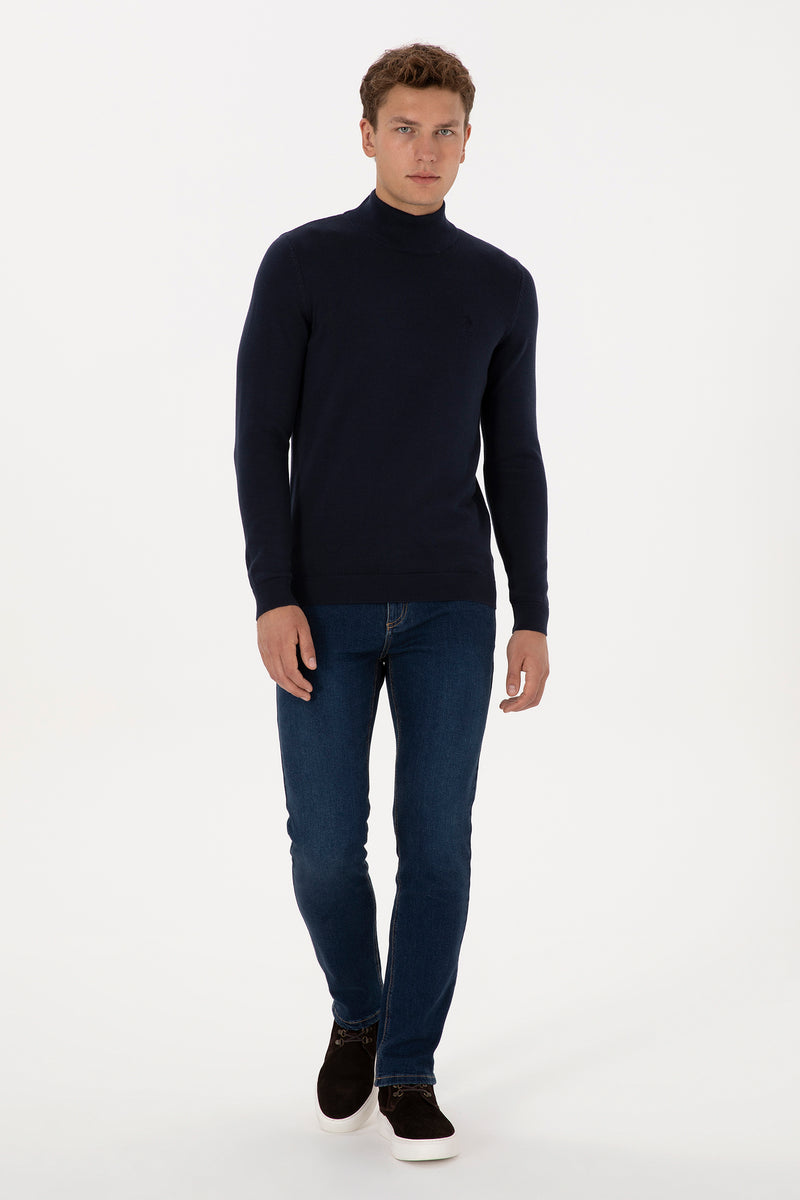 Pulover Tip Maleta Barbat Pe Bleumarin Cu Guler Simplu