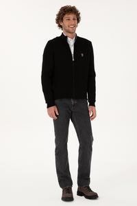 Pulover Tip Cardigan Barbat Pe Negru Cu Fermoar