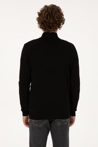 Pulover Tip Cardigan Barbat Pe Negru Cu Fermoar