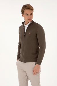 Pulover Tip Cardigan Barbat Pe Maro Cu Fermoar Complet