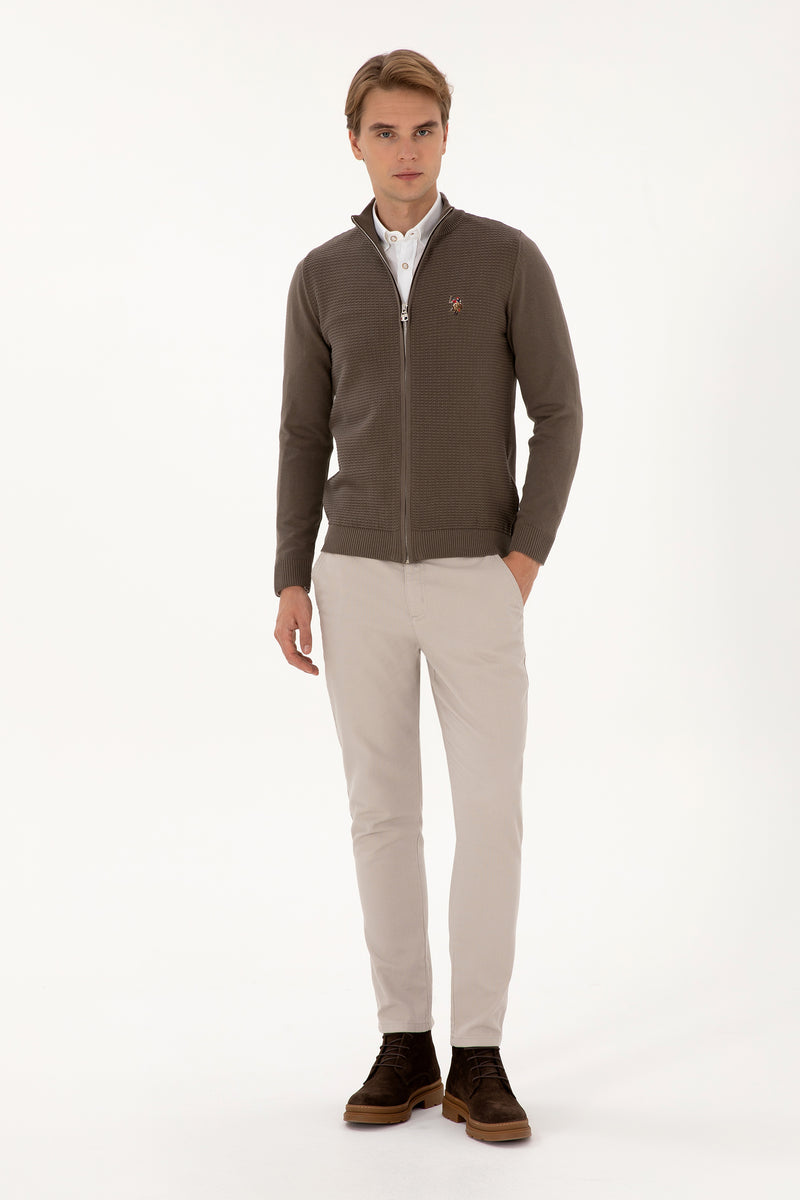 Pulover Tip Cardigan Barbat Pe Maro Cu Fermoar Complet