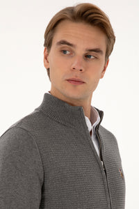 Pulover Tip Cardigan Full Zipped Barbat Pe Gri