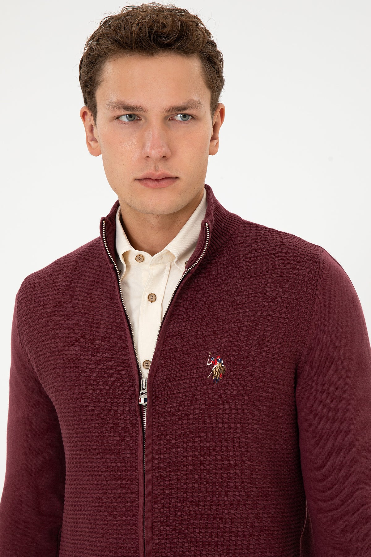 Pulover Tip Cardigan Barbat Pe Bordo Cu Fermoar Complet