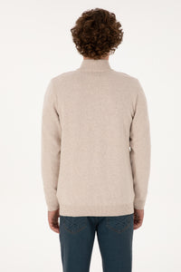 Pulover Tip Cardigan Barbat Pe Bej Cu Fermoar Complet