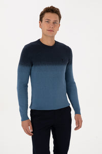 Pulover Barbat Albastru/ Bleumarin Cu Guler Rotund