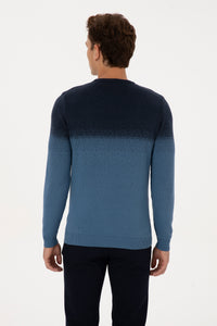 Pulover Barbat Albastru/ Bleumarin Cu Guler Rotund