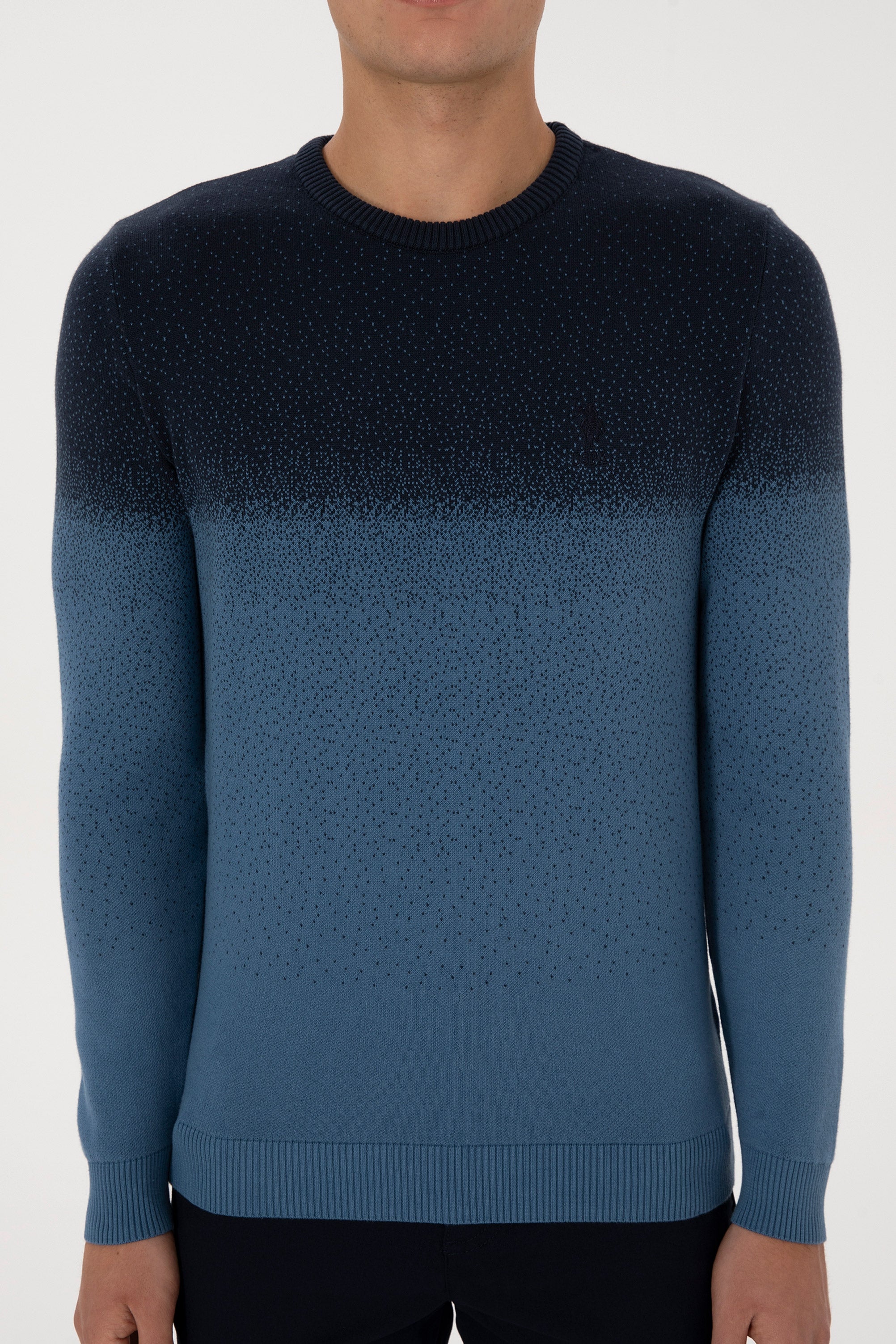 Pulover Barbat Albastru/ Bleumarin Cu Guler Rotund