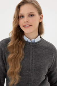 Pulover Dama Pe Gri Cu Mansete Duble