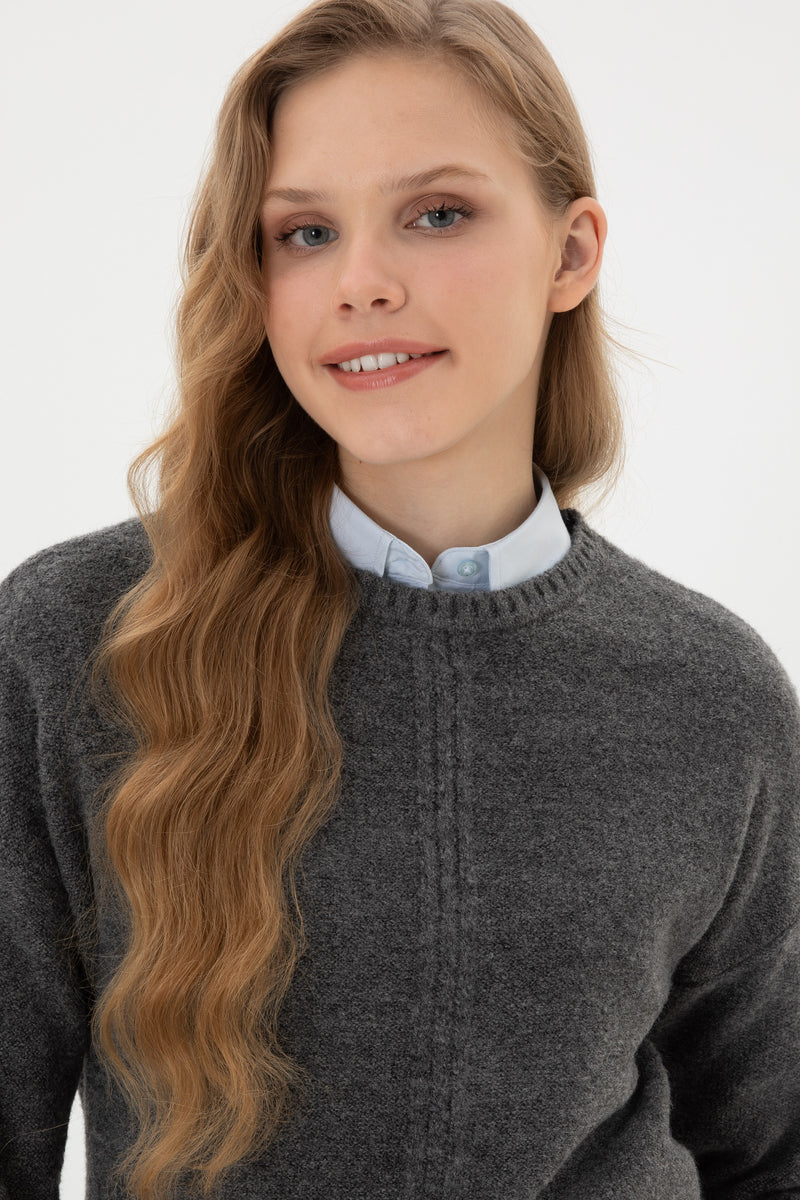 Pulover Dama Pe Gri Cu Mansete Duble