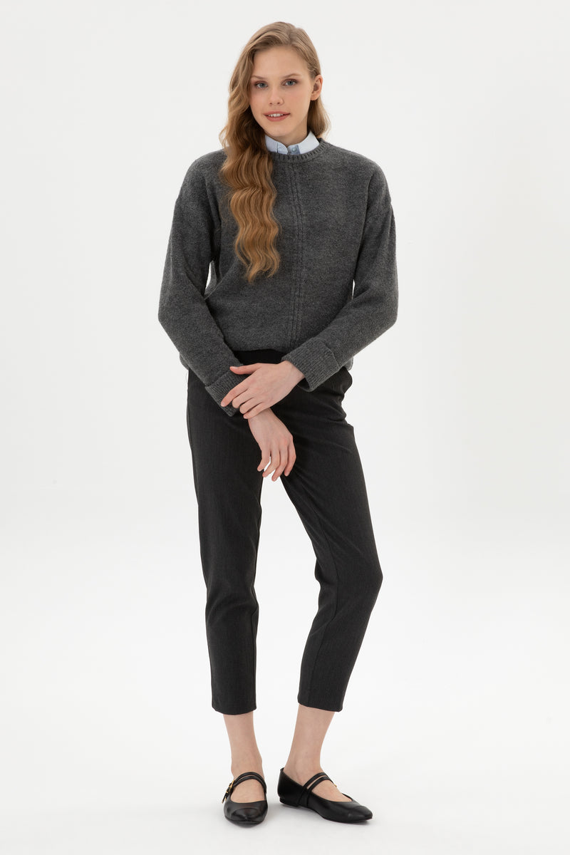 Pulover Dama Pe Gri Cu Mansete Duble