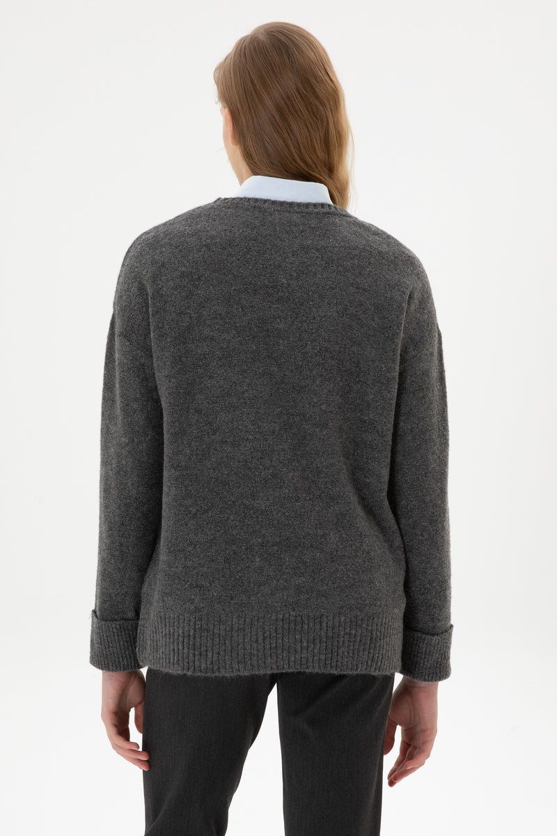 Pulover Dama Pe Gri Cu Mansete Duble