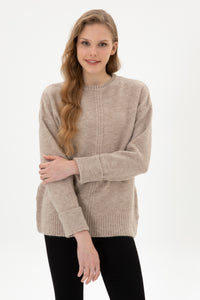 Pulover Dama Pe Bej Cu Mansete Duble