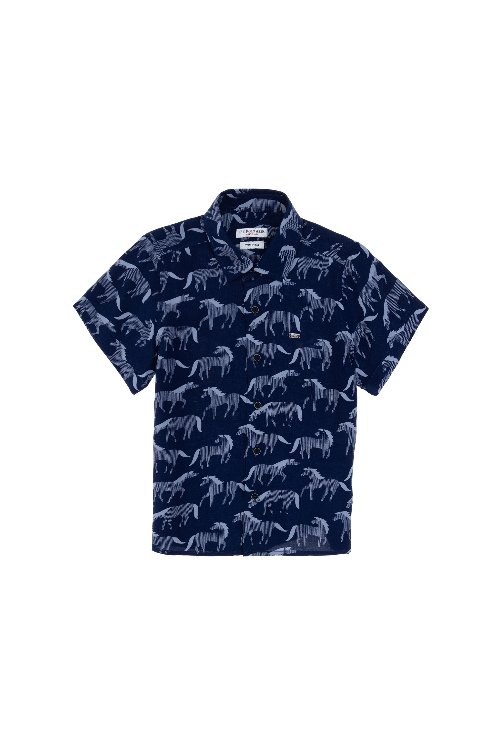 Cămașă Cu Mânecă Scurtă Băieți Bleumarin Cu Model Animal Print