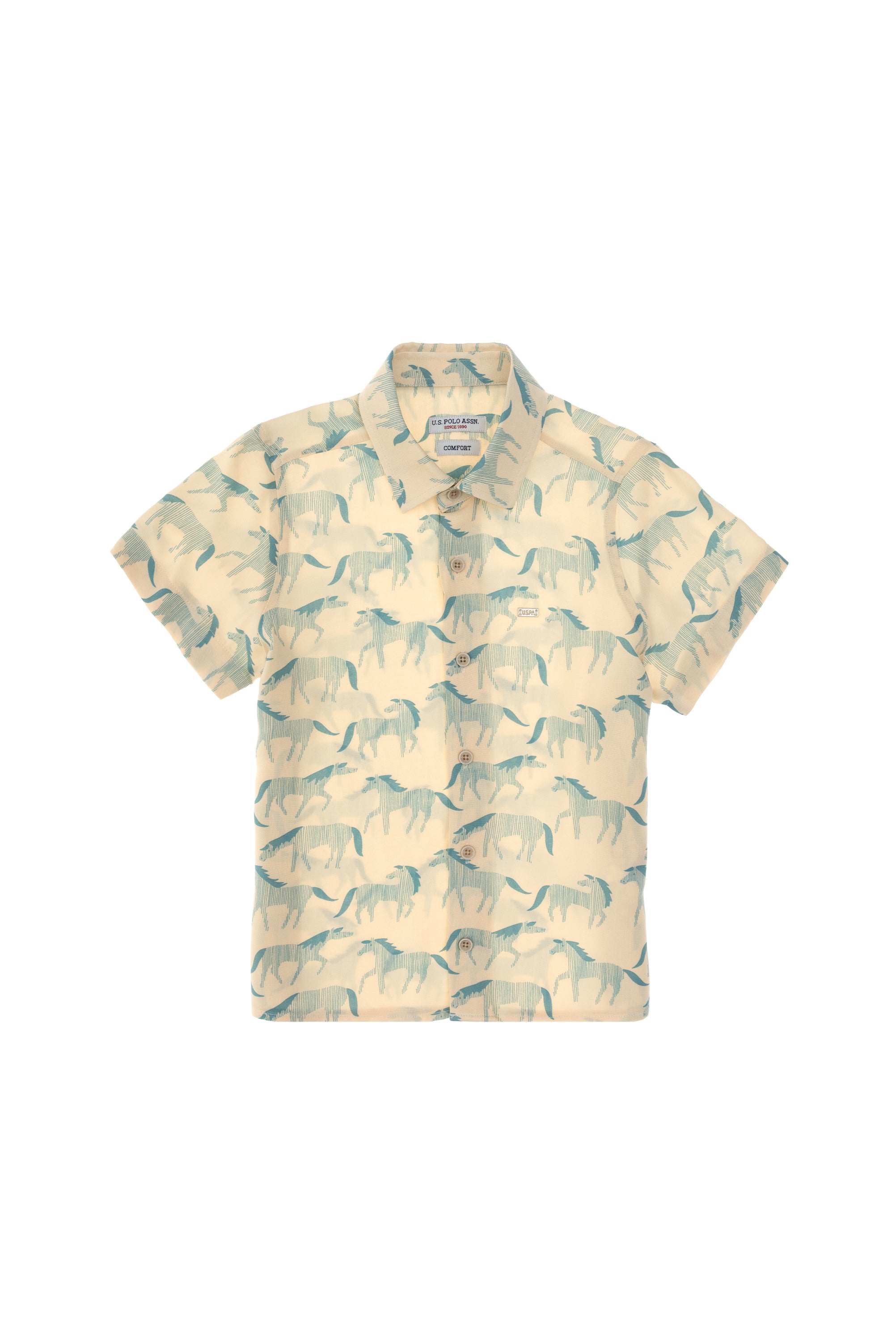 Cămașă Cu Mânecă Scurtă Băieți Bej Cu Model Animal Print