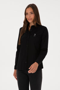 Camasa Dama Pe Negru Cu Logo Brodat
