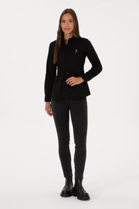 Camasa Dama Pe Negru Cu Logo Brodat