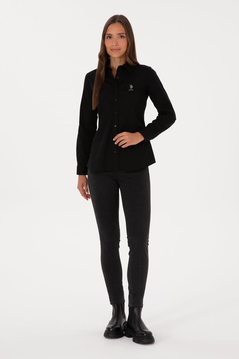 Camasa Dama Pe Negru Cu Logo Brodat