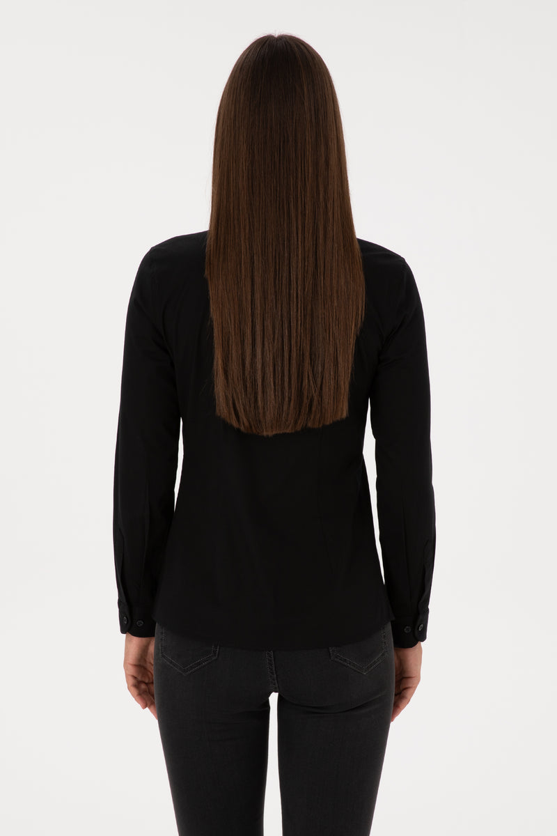 Camasa Dama Pe Negru Cu Logo Brodat