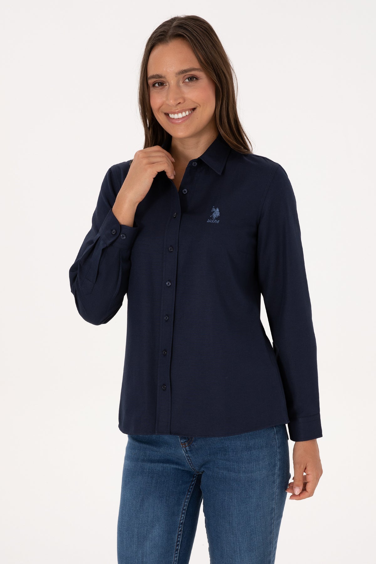 Camsa Dama Pe Bleumarin Cu Logo Brodat