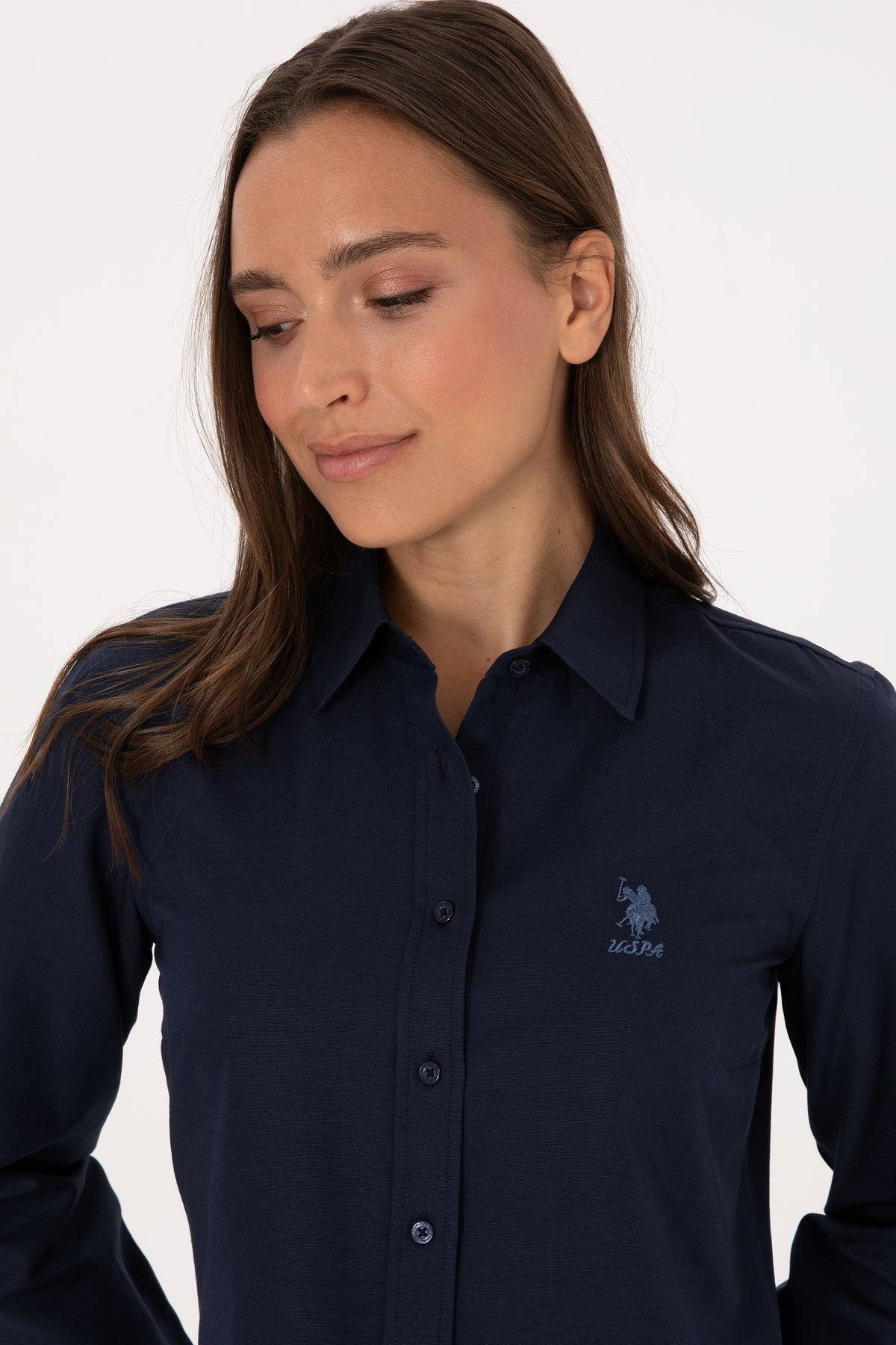 Camsa Dama Pe Bleumarin Cu Logo Brodat