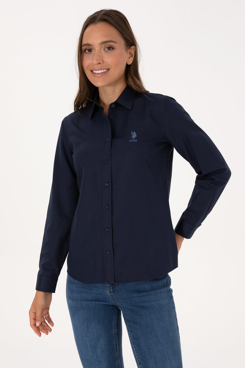 Camsa Dama Pe Bleumarin Cu Logo Brodat