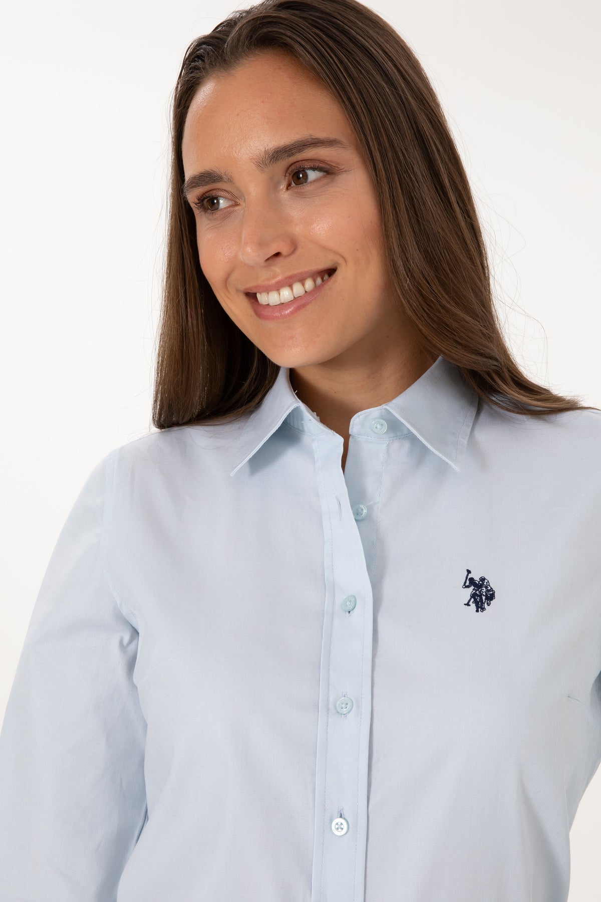 Camasa Dama Pe Albastru Deschis Cu Logo Brodat