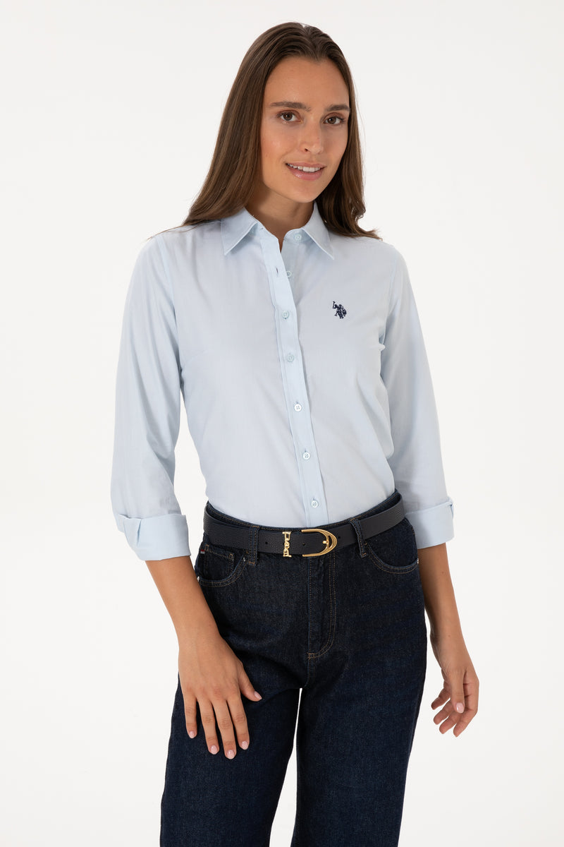 Camasa Dama Pe Albastru Deschis Cu Logo Brodat