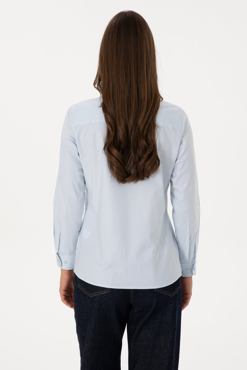 Camasa Dama Pe Albastru Deschis Cu Logo Brodat