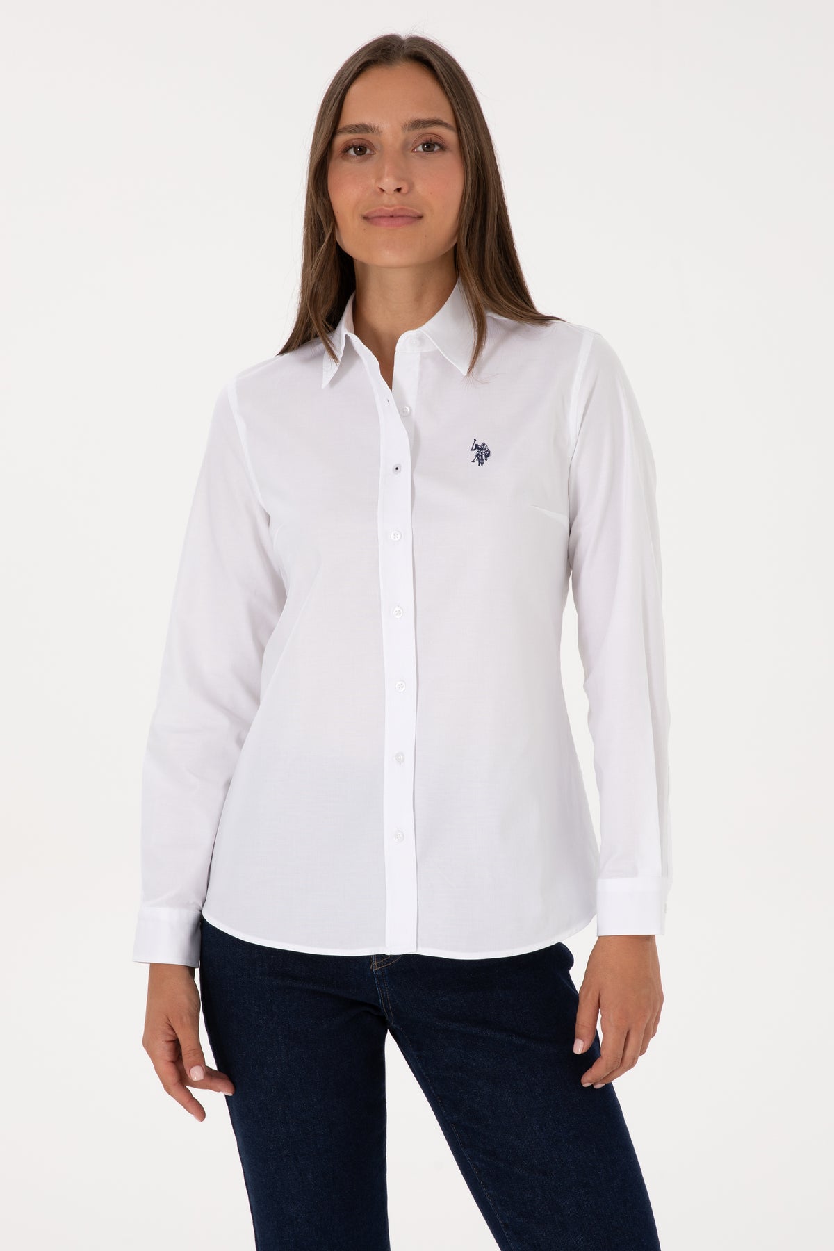 Camasa Dama Pe Alb Deschis Cu Logo Brodat