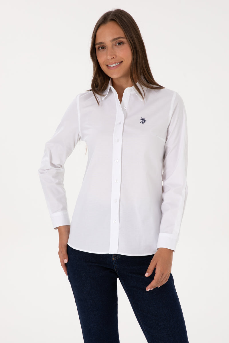 Camasa Dama Pe Alb Deschis Cu Logo Brodat