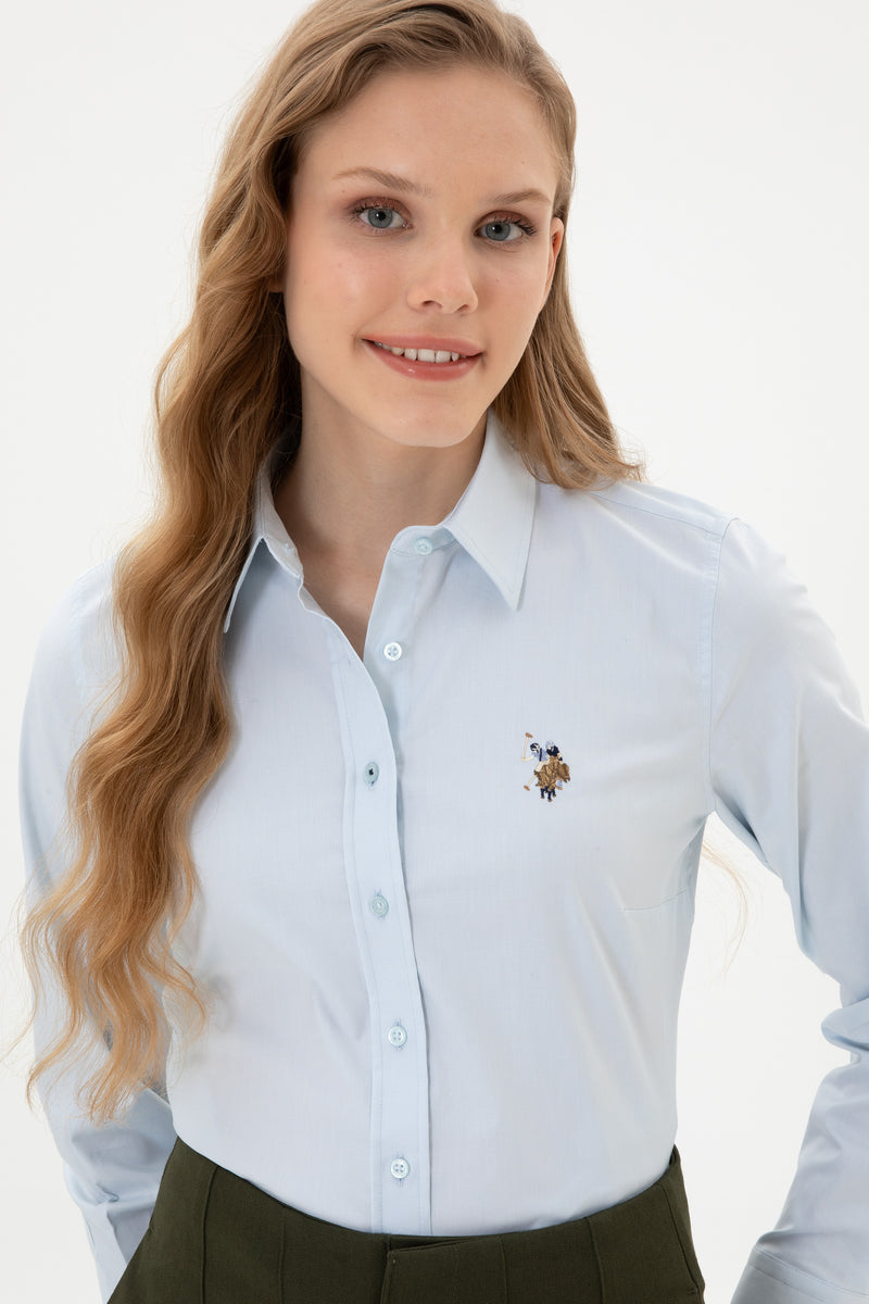 Camasa Dama Pe Albastru Deschis Cu Logo Color Brodat