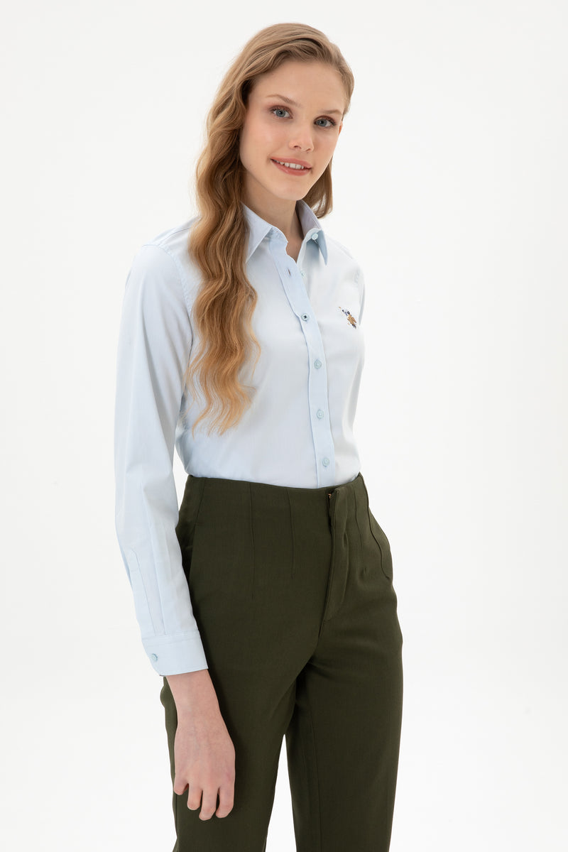 Camasa Dama Pe Albastru Deschis Cu Logo Color Brodat