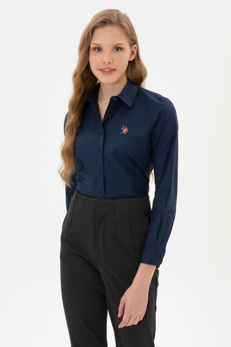 Camasa Dama Pe Bleumarin Cu Logo Color Brodat