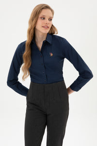 Camasa Dama Pe Bleumarin Cu Logo Color Brodat