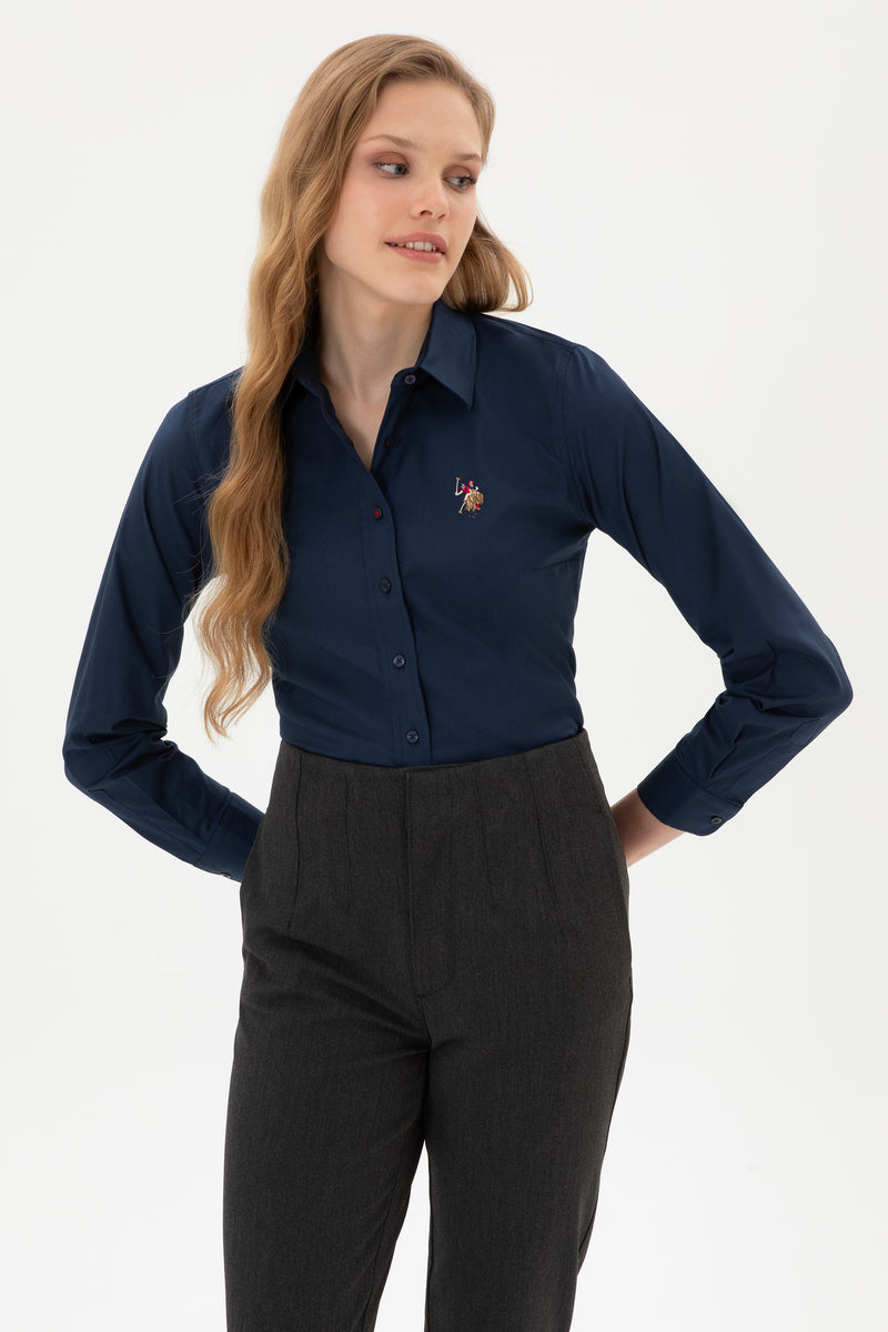 Camasa Dama Pe Bleumarin Cu Logo Color Brodat