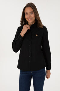 Camasa Dama Pe Negru Cu Logo Color Brodat