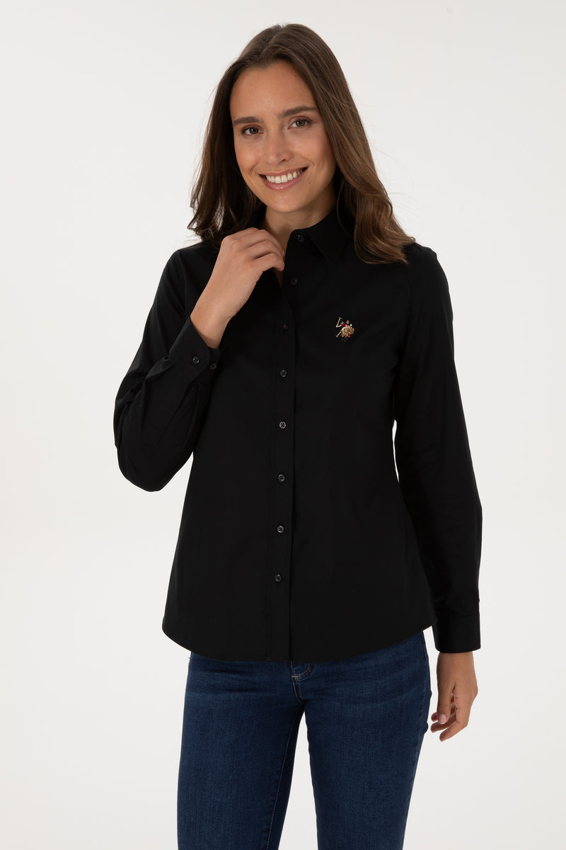 Camasa Dama Pe Negru Cu Logo Color Brodat
