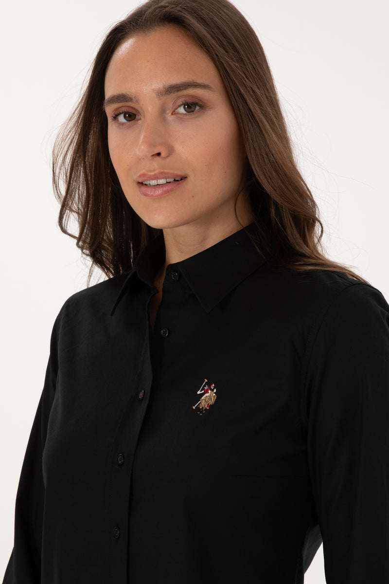 Camasa Dama Pe Negru Cu Logo Color Brodat