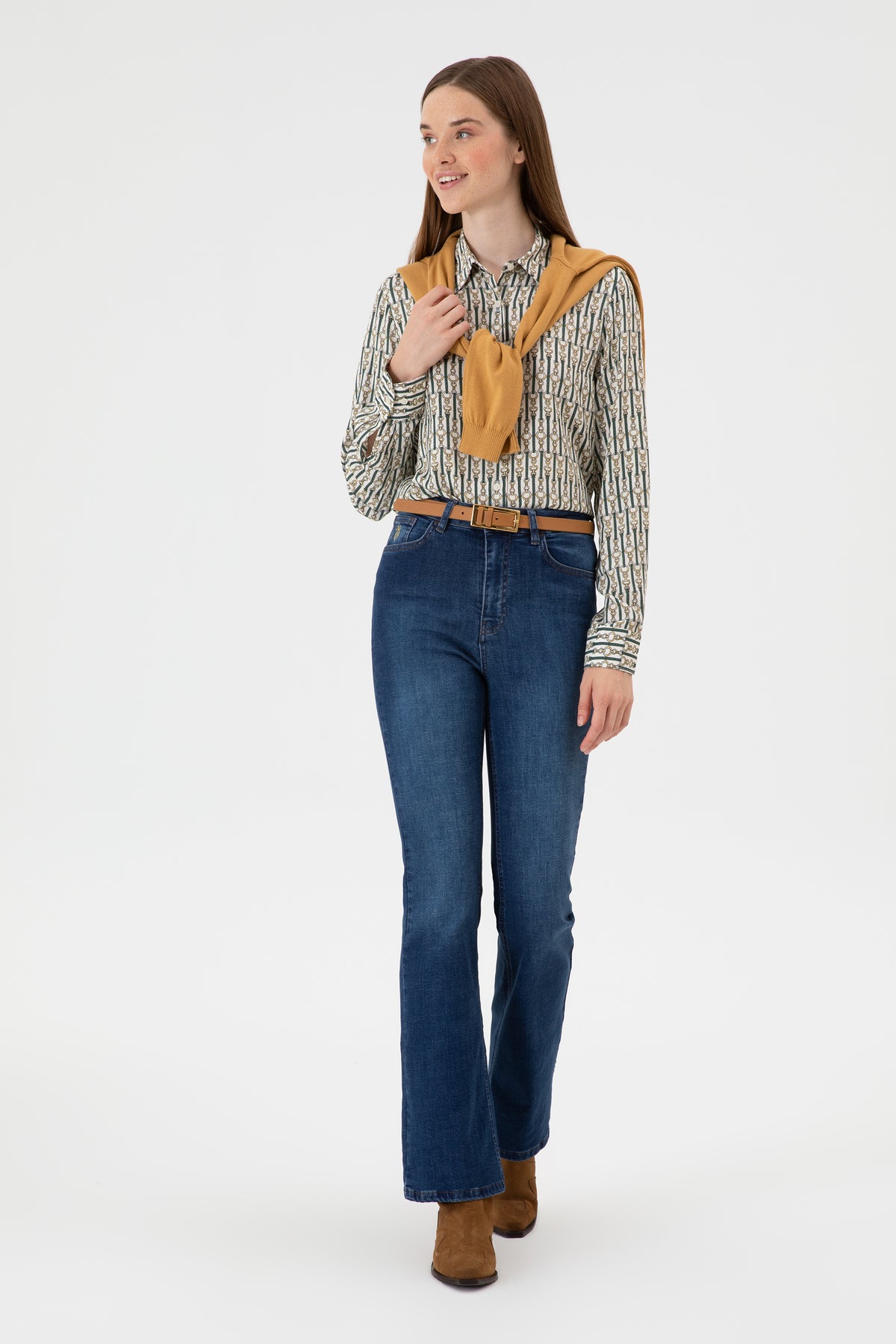 Blugi Evazati Dama Albastru Denim